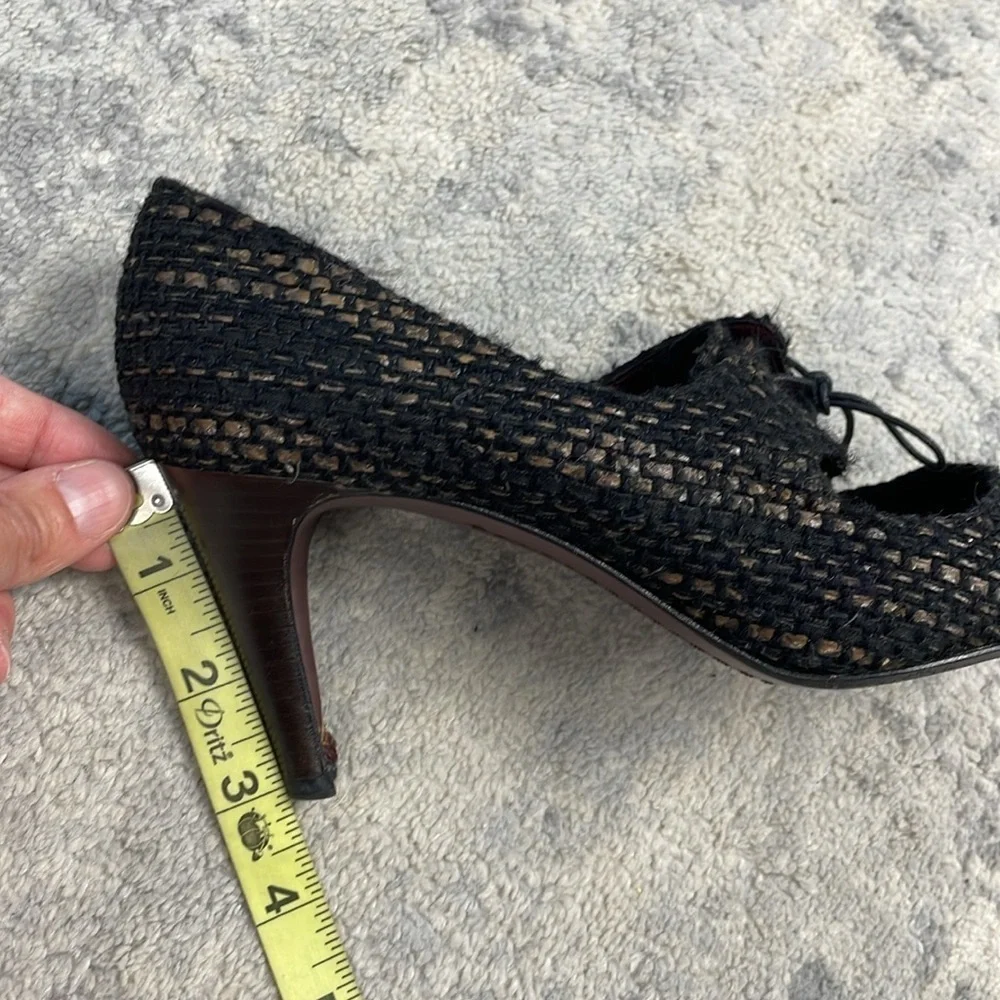 Vintage Chanel Tweed Squared Pointed Toe Lace Up Oxford Heels Sz 39.5